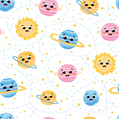 Planet Faces Space Pastel Blue Pink Yellow Peel And Stick Wallpaper For Kids Renter Friendly