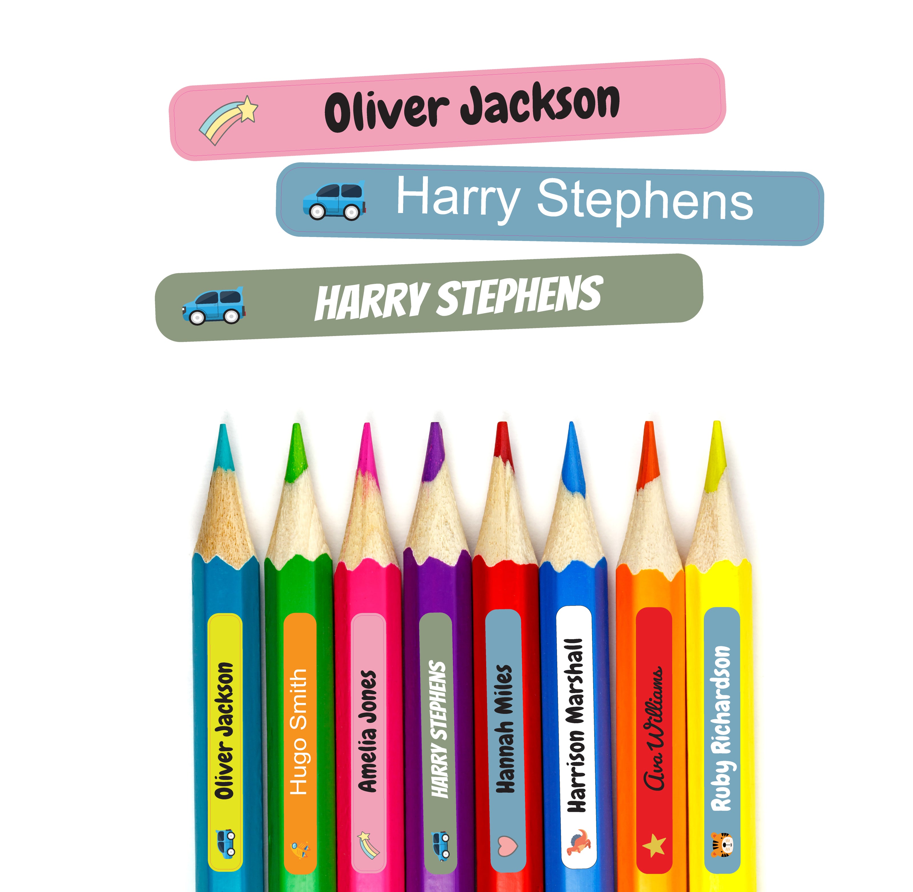 pencil and stationery name labels