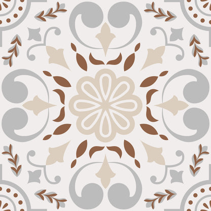 Greige Flower Petal Art Deco Pattern Floor & Wall Tile Stickers