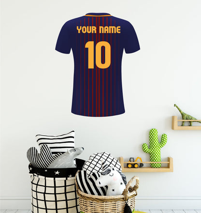 Blue & Red Stripes Personalised Football Shirt Wall Sticker