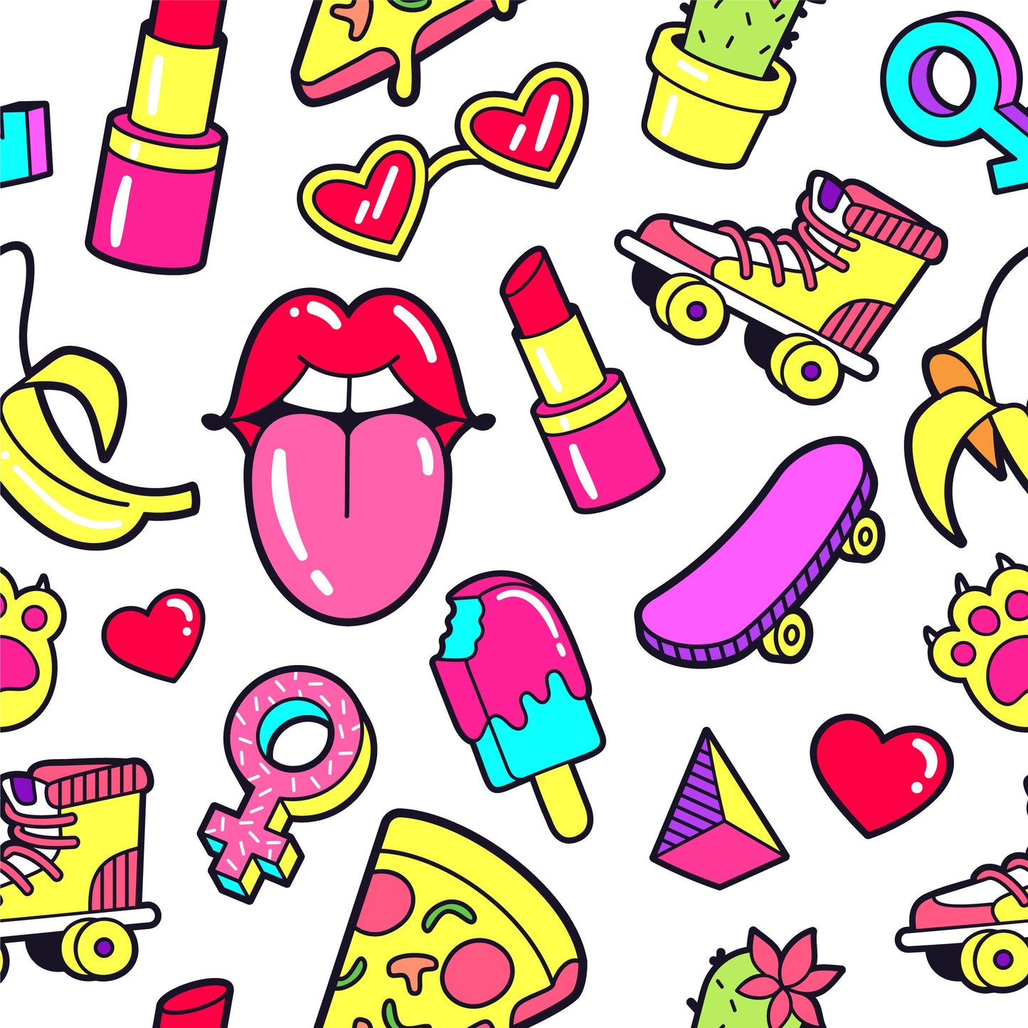 Self-adhesive Vinyl Sticker Wrap 90's Groovy Lipstick & Icecream Pattern Furniture Wrap