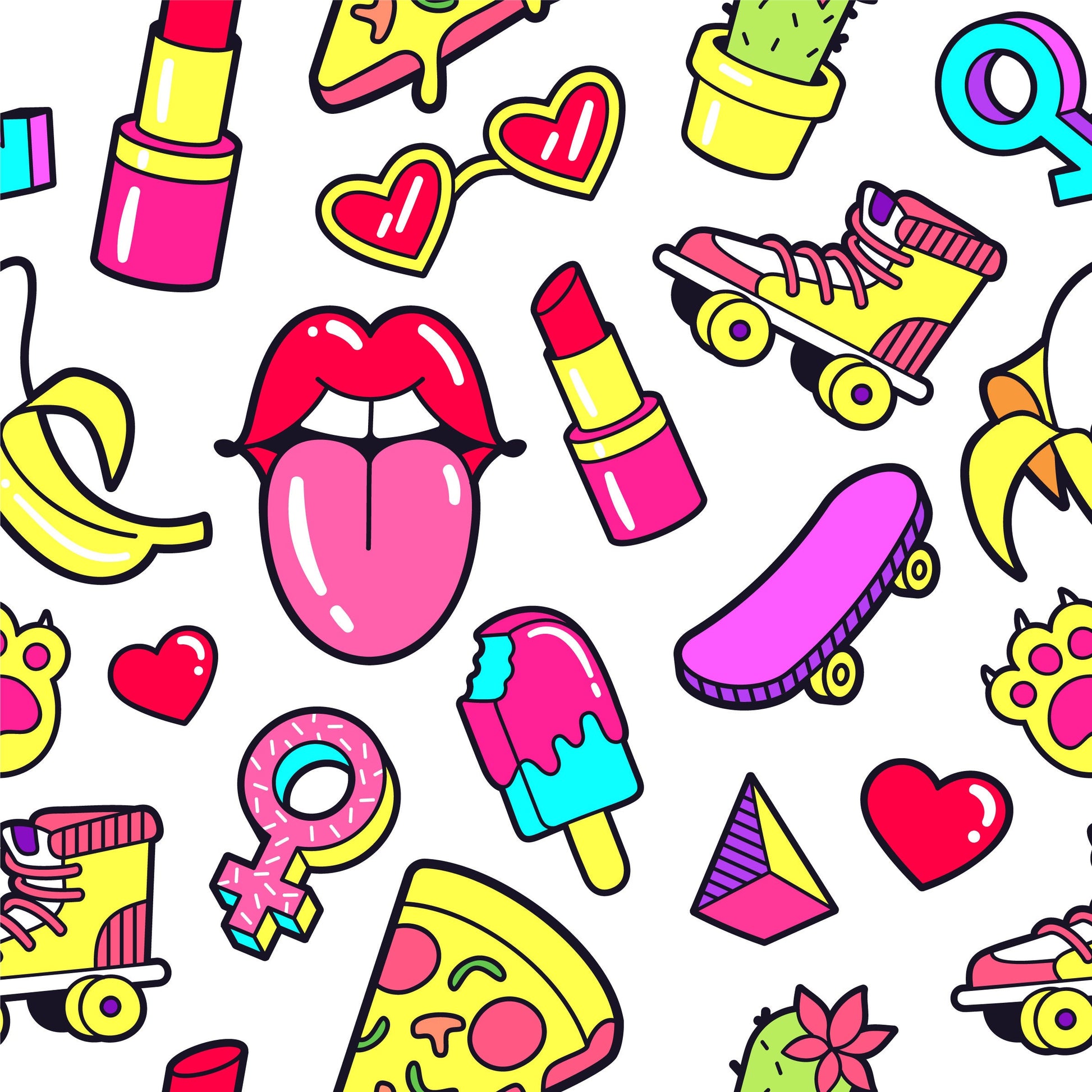 Self-adhesive Vinyl Sticker Wrap 90's Groovy Lipstick & Icecream Pattern Furniture Wrap