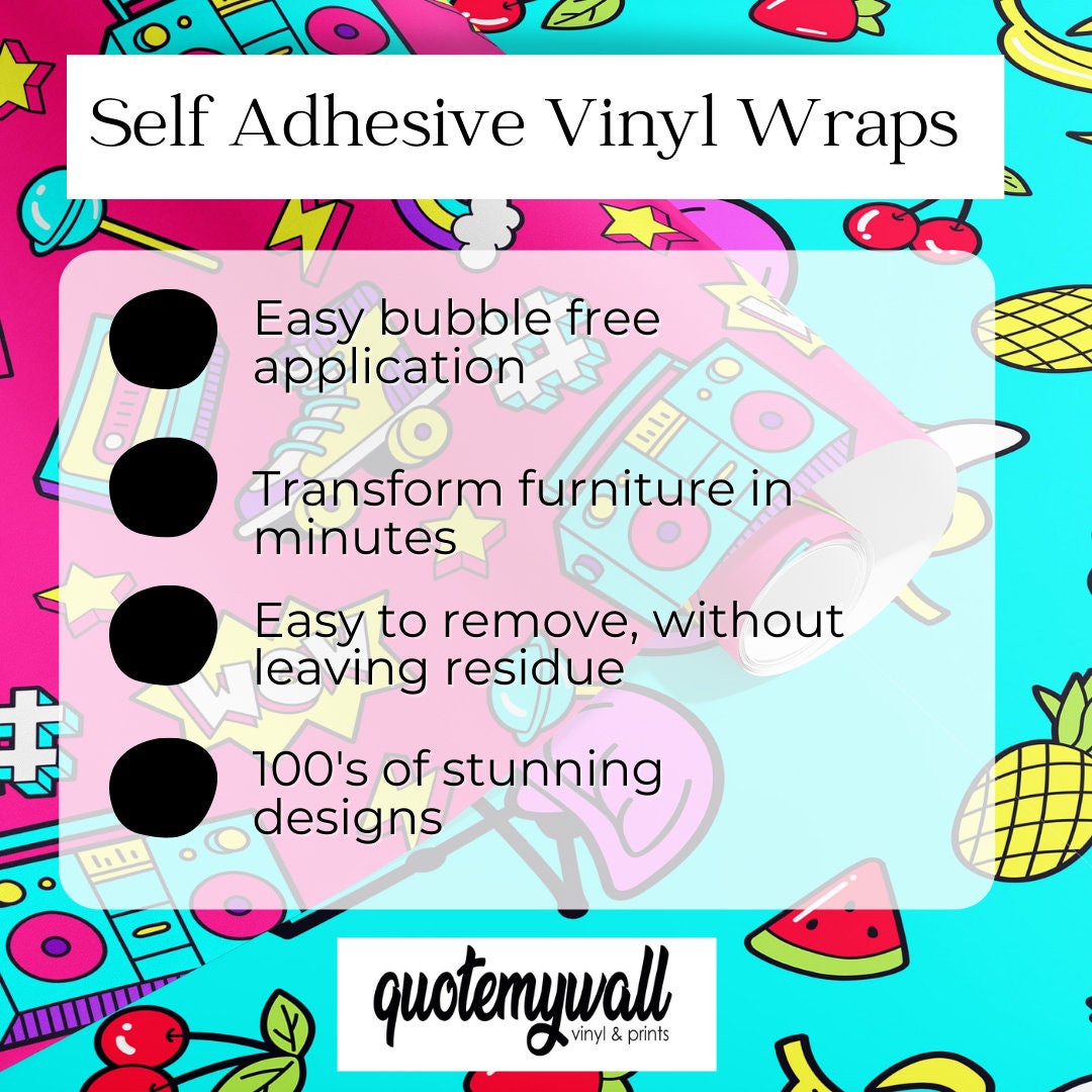 Self-adhesive Vinyl Sticker Wrap 90's Groovy Lipstick & Icecream Pattern Furniture Wrap