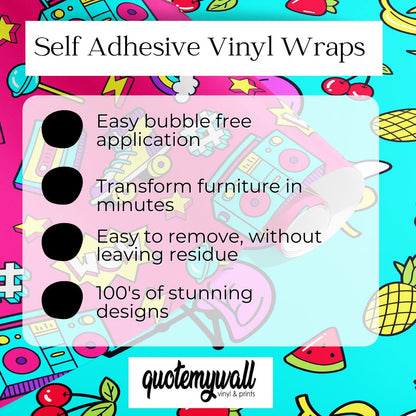 Self-adhesive Vinyl Sticker Wrap 90's Groovy Lipstick & Icecream Pattern Furniture Wrap