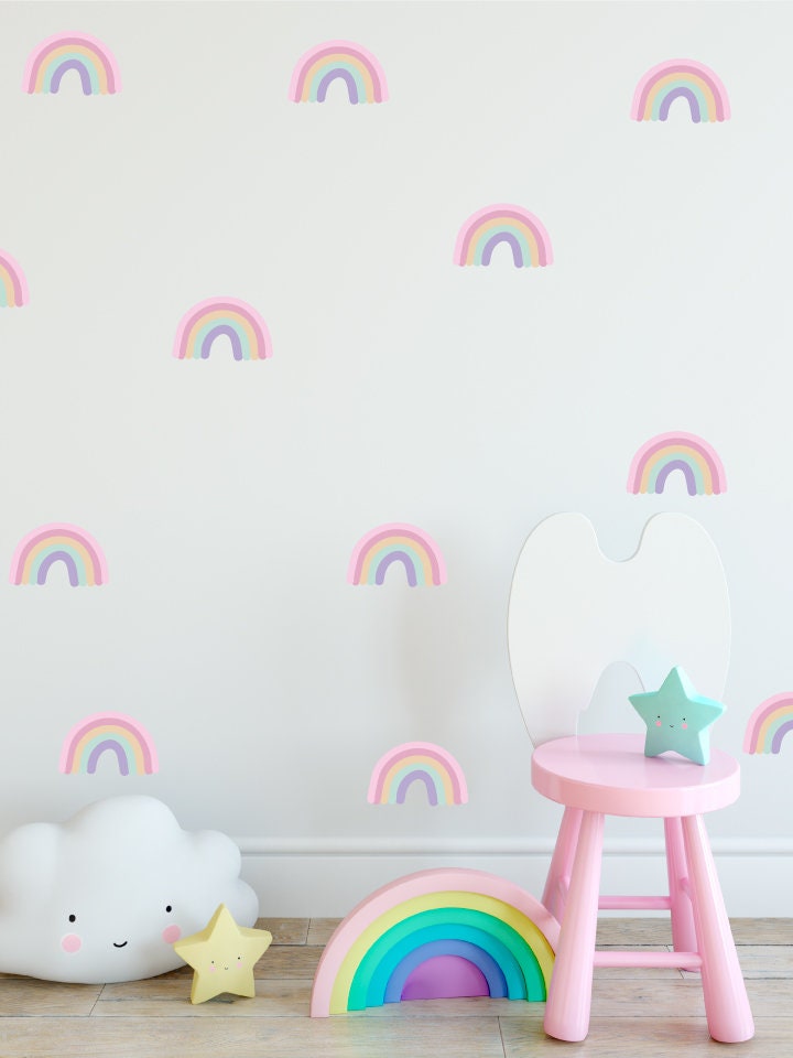 24 Rainbow Wall Decals, Rainbow Wall Stickers, Pastel Stickers, Pastel Decals, Pastel Wall Art, Kids Room Decor, Nursery Room Decor, Vinyl