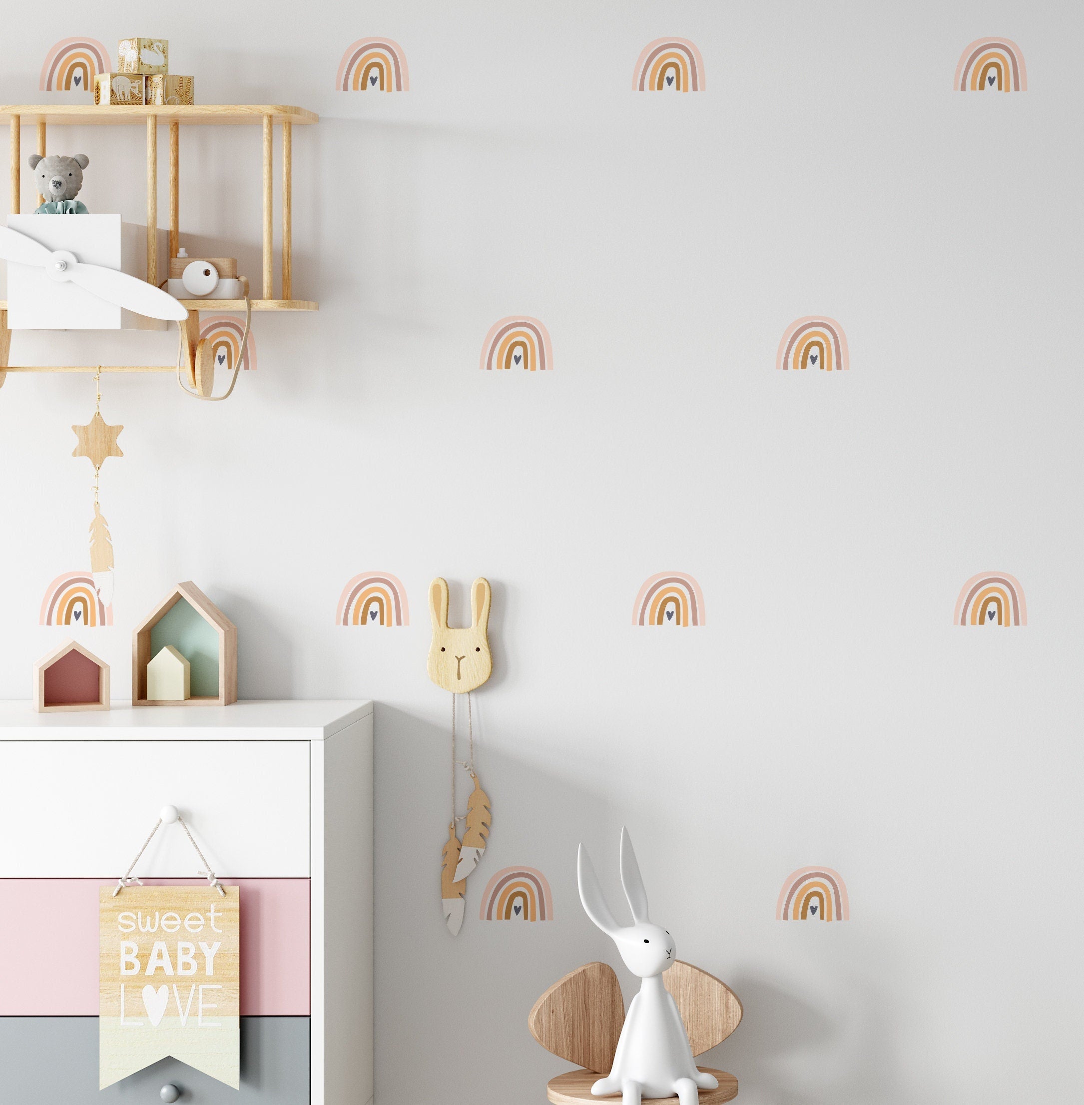 Boho Chic Rainbow Wall Stickers With Hearts