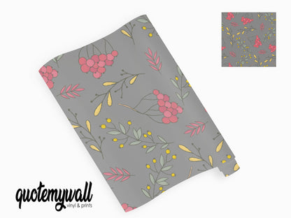 Grey Berries & Flowers Vinyl Wrap