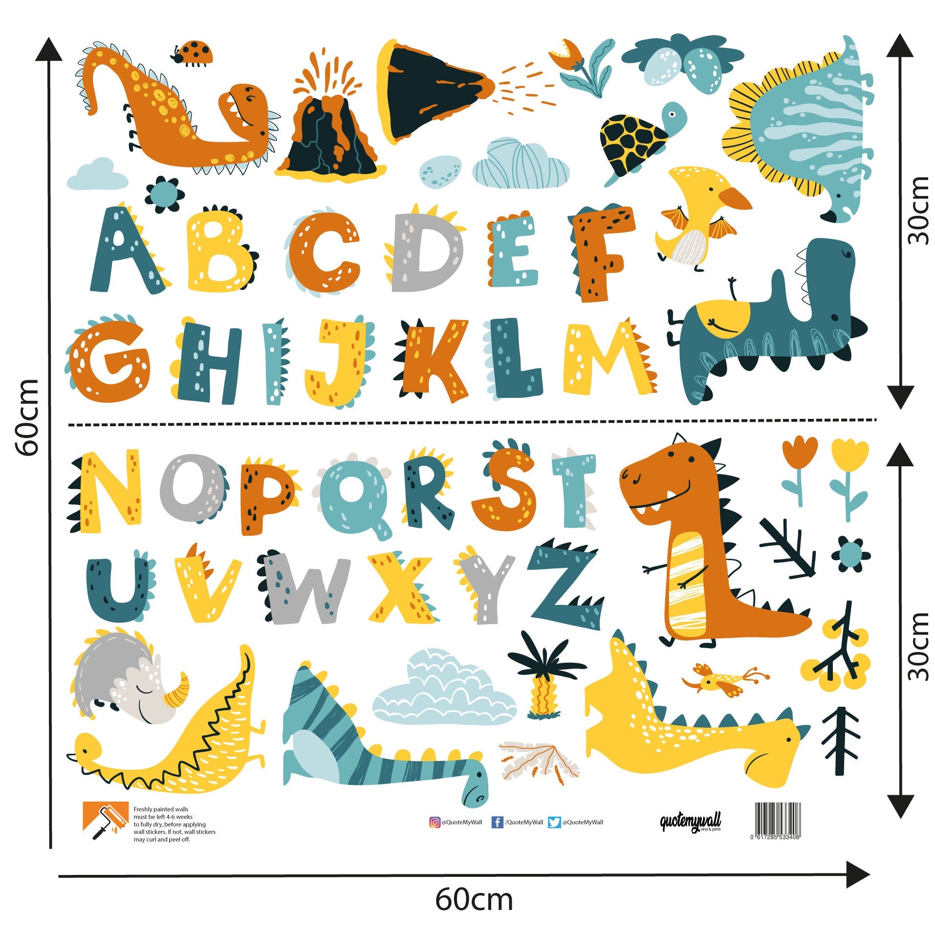 Dinosaur Alphabet Wall Stickers For Kids