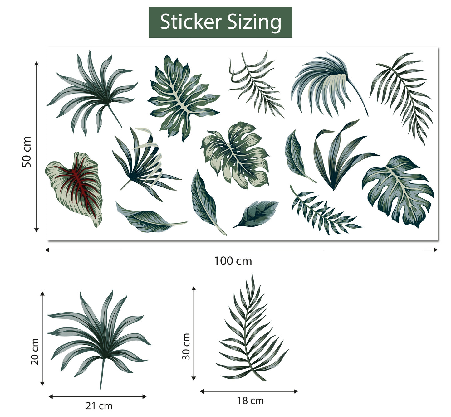 Botanical Tropical Leaf Leaves Wall Stickers Decals