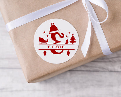 Monogram Name Christmas Present Stickers Label, Christmas Gift Tag Sticker Custom Initial