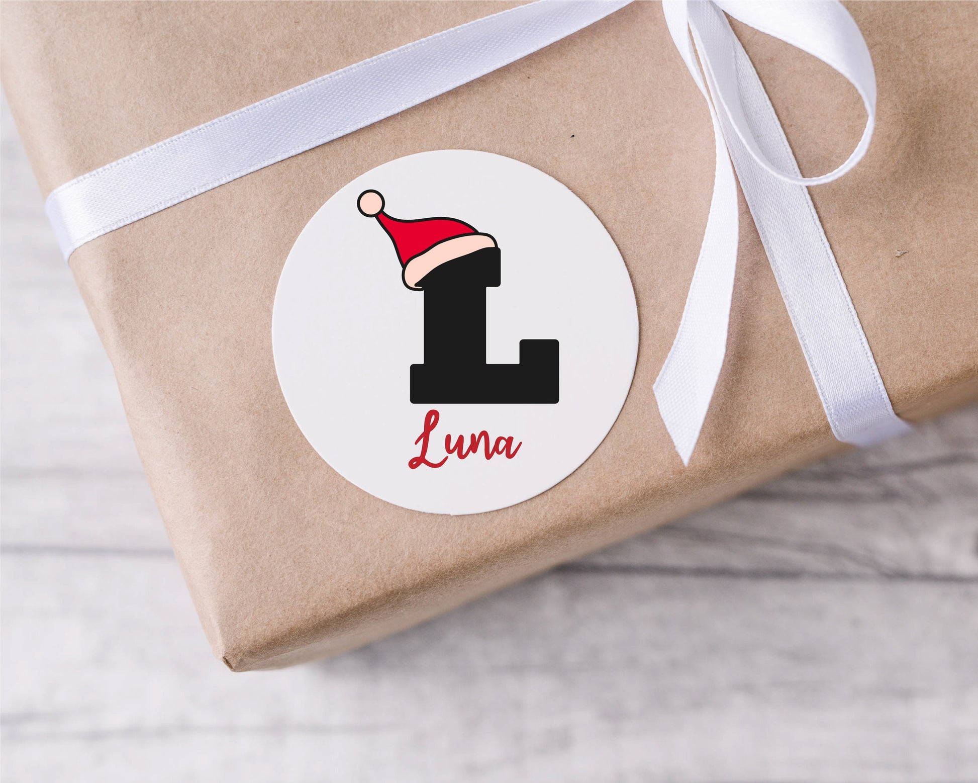 Santa Hat Personalised Name Christmas Gift Label, Custom Christmas Stickers, Xmas Present Tags