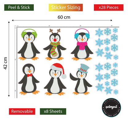 Christmas Penguins And Snowflakes Window Stickers Decals For Home Shop Kids Childrens Xmas Decorations