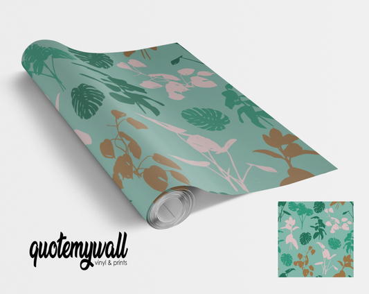 Mint Green Tropical Print Vinyl Furniture Sticker