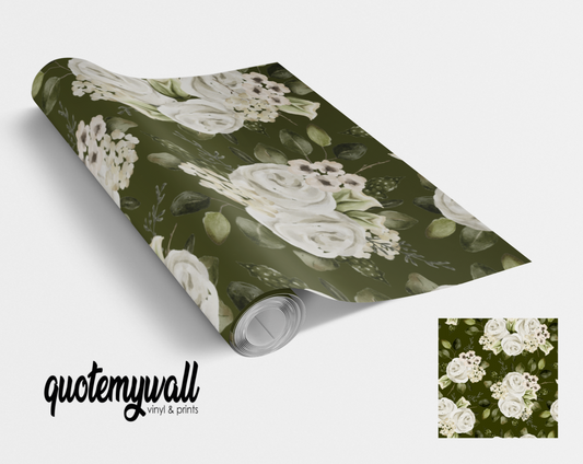 Olive & Cream Bouquet Bloom Floral Vinyl Furniture Sticker