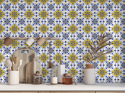 Blue & Yellow Regal Style Peel & Stick Tile Stickers