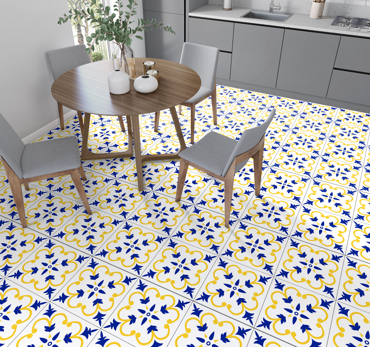 Dark Blue & Yellow Decorative Removable Tile Stickers