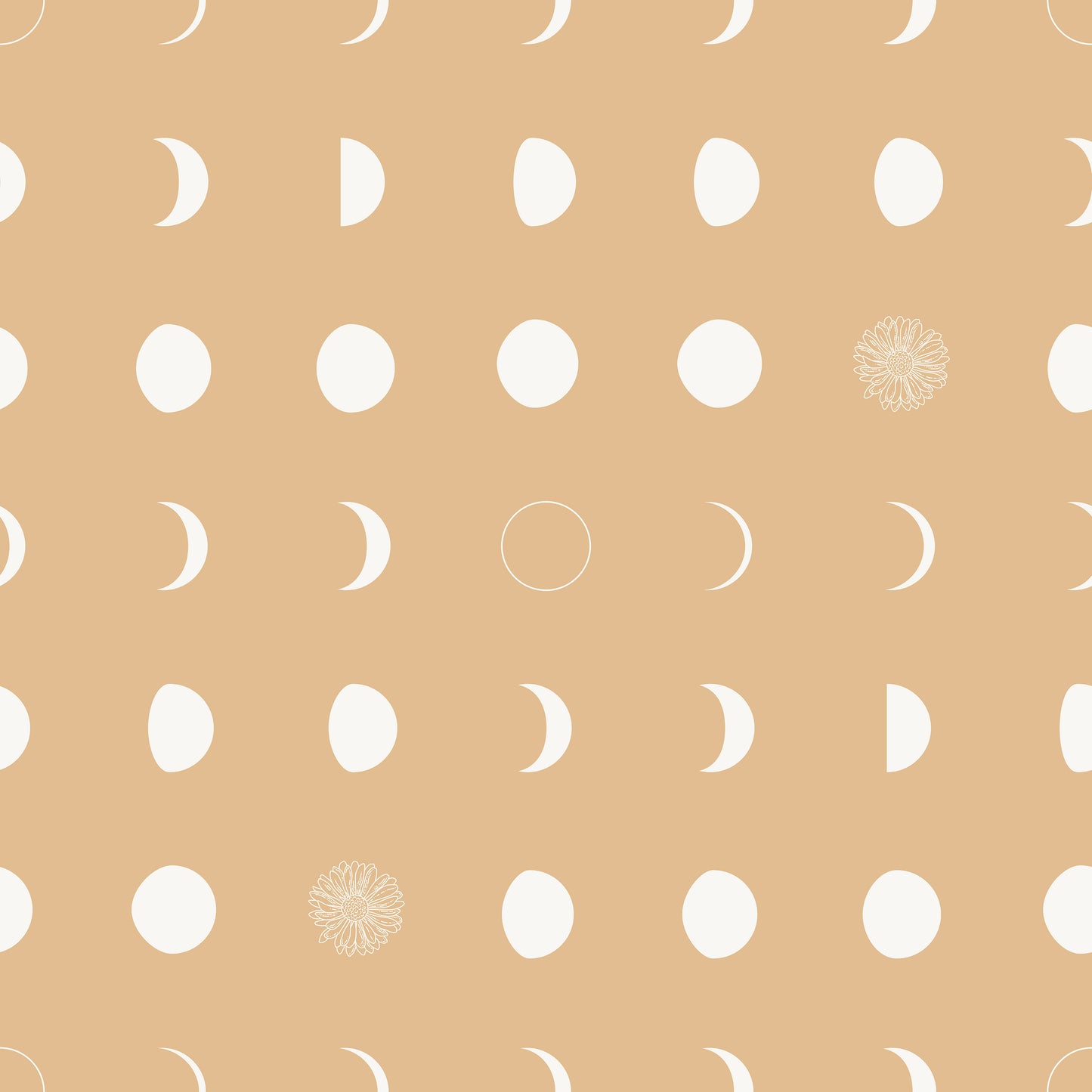 Cream Beige Moon Phases Cycle Flower Self Adhesive Vinyl