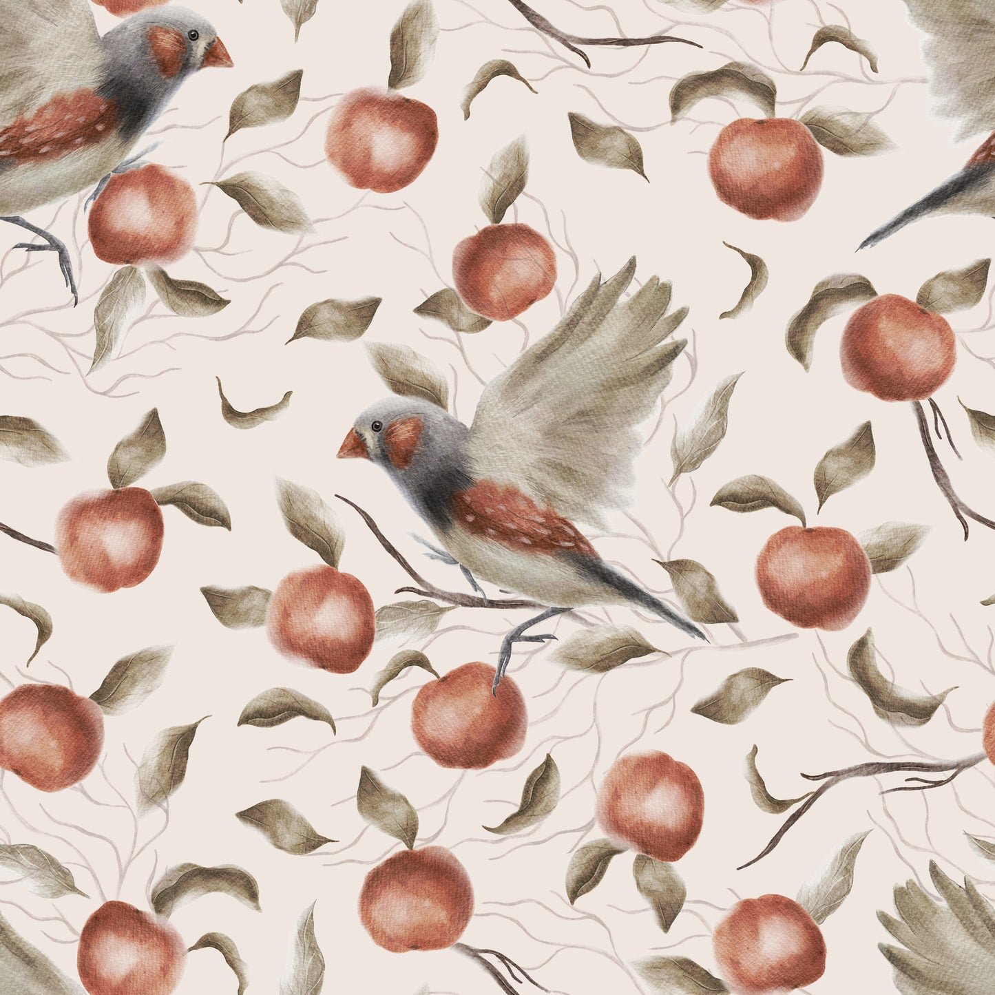 Bird Peach Fruit Painted Self Adhesive Vinyl