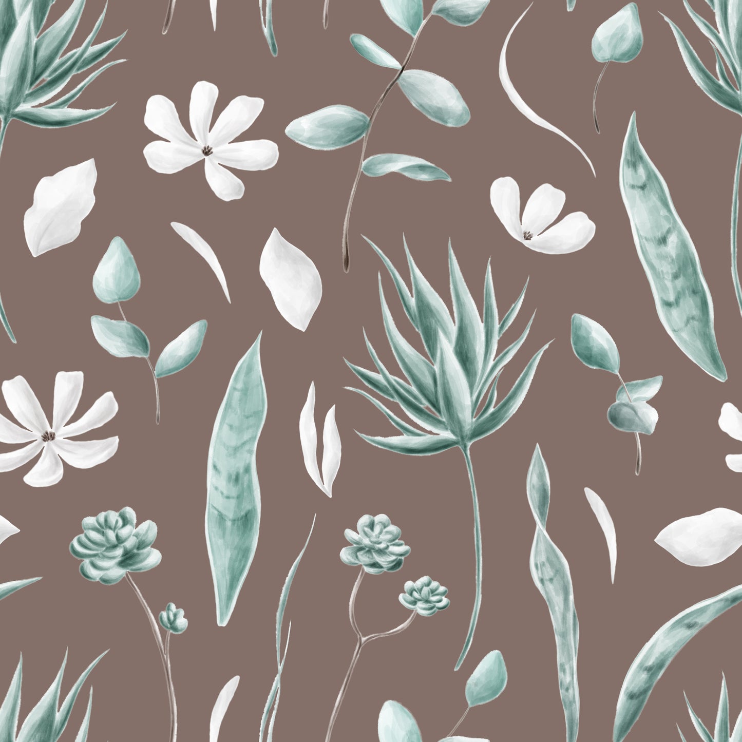 Brown Teal Plants Self Adhesive Vinyl