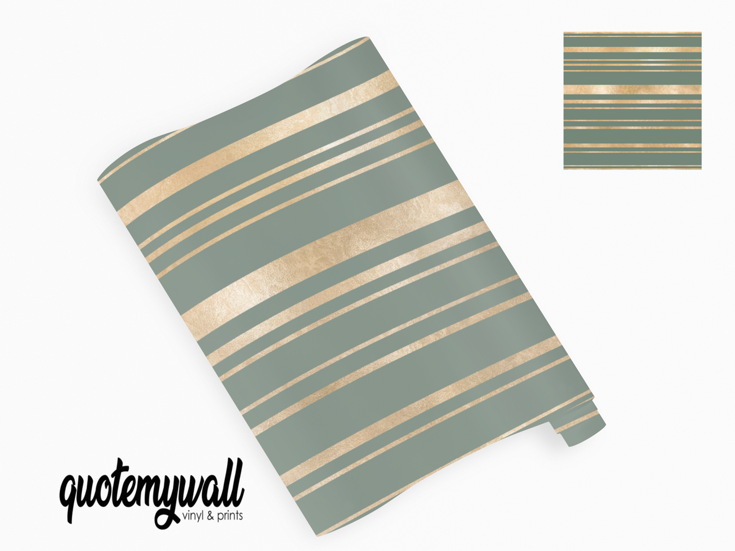 Sage Green Golden Stripes Self Adhesive Vinyl