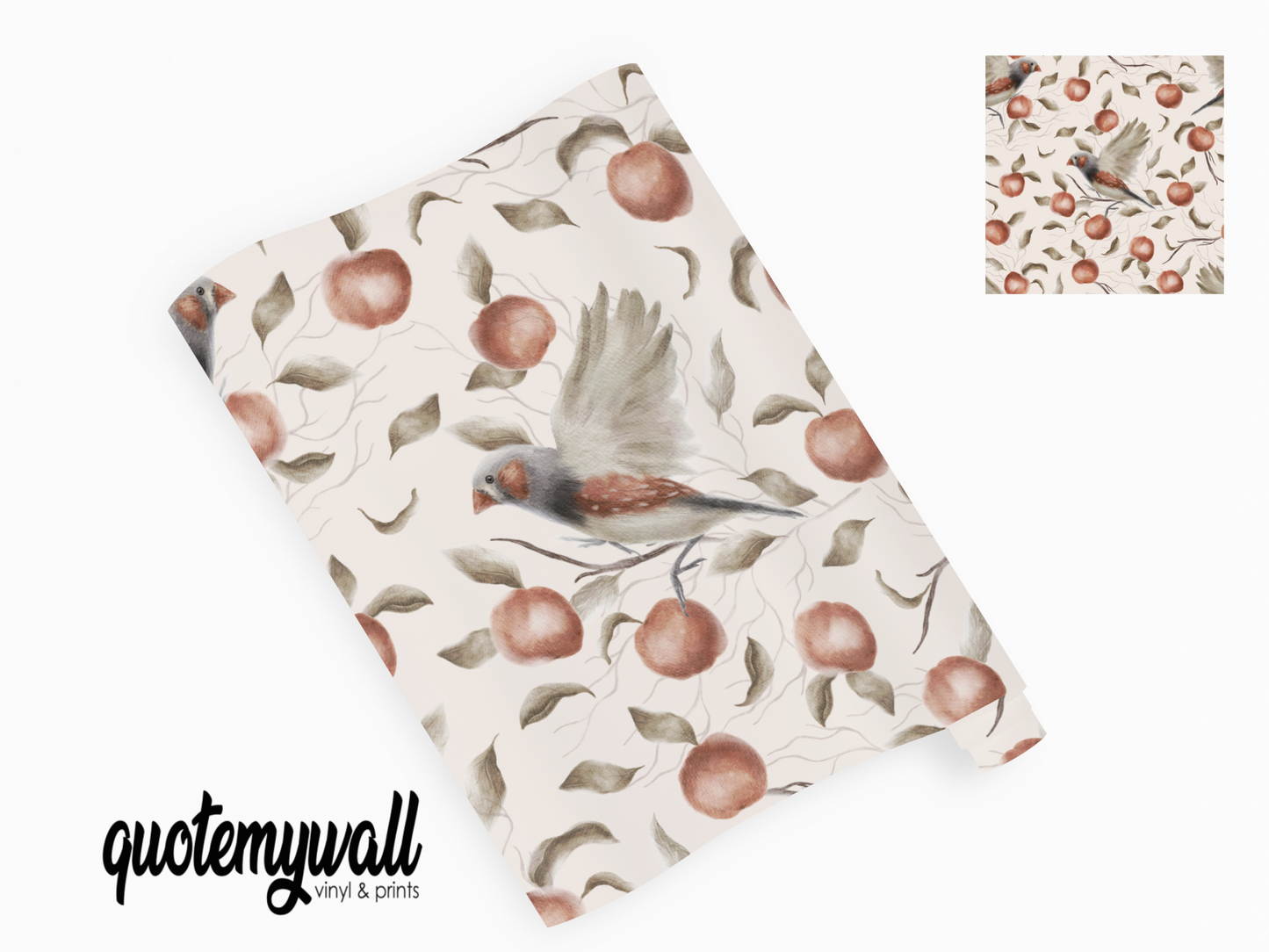 Bird Peach Fruit Painted Self Adhesive Vinyl