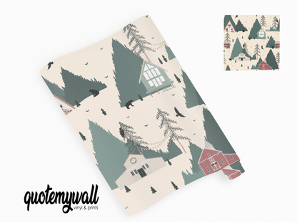 Forest Cabin Bears Scene Self Adhesive Vinyl